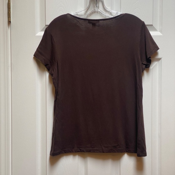Charter Club Brown Lace  Accent  V Neck Top - Picture 3 of 5
